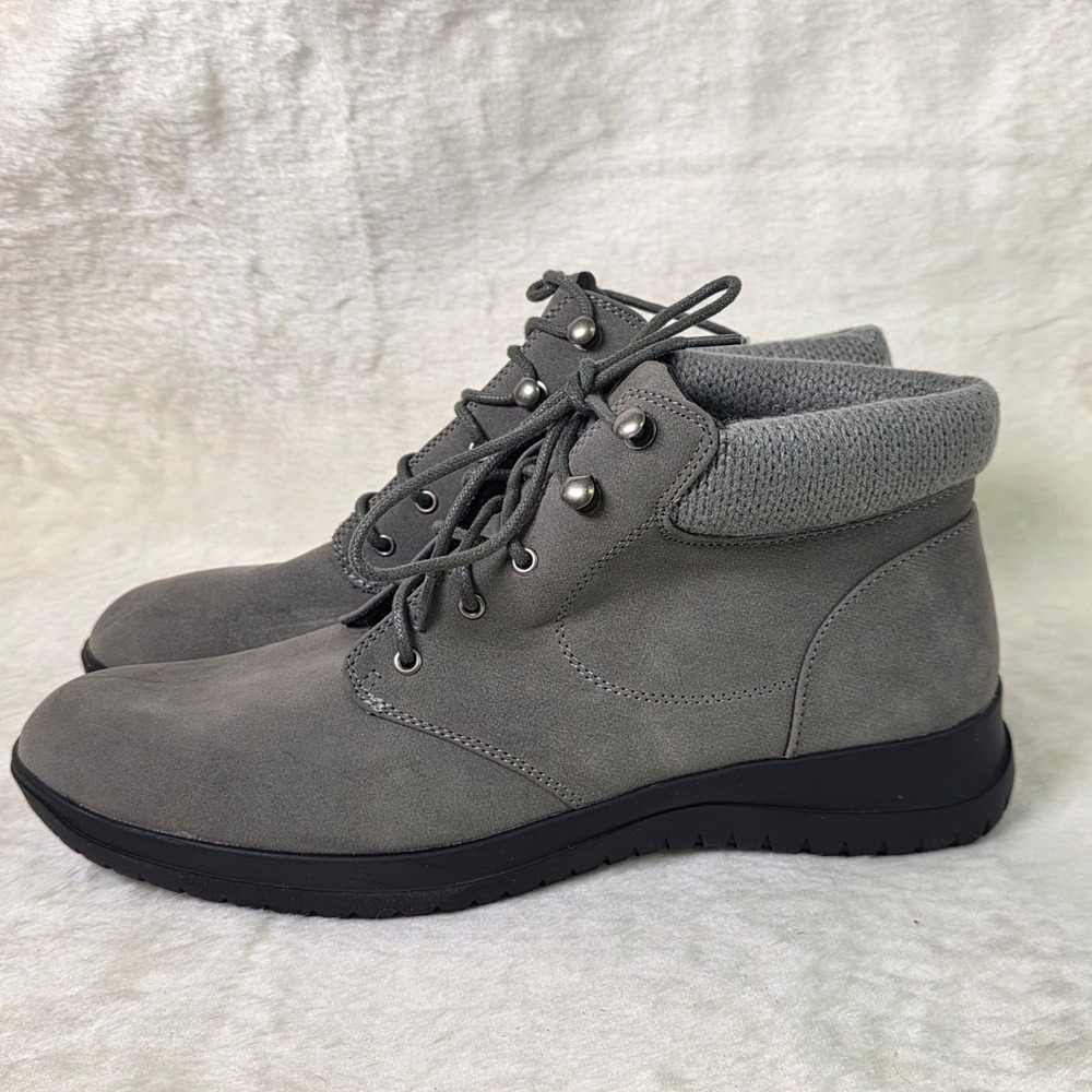 Array Ankle Boots Gray Faux Suede Knit Collar Lace Up Womens 11M NEW